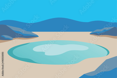 shallow tidal pool on rocky beach with soft lighting vector