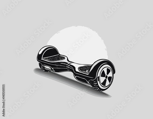 Personne Se déplacer sur l’hoverboard électrique Icône silhouette noire. Homme sur l’électricité Puissance Gyroscooter Glyph Pictogramme. Mobilité urbaine moderne Transport Symbole plat. Illustration 