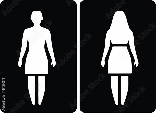 Black Silhouettes of Two Human Figures, One Facing Forward and One Facing Back, Both Wearing Dresses, Representing Gender Identity