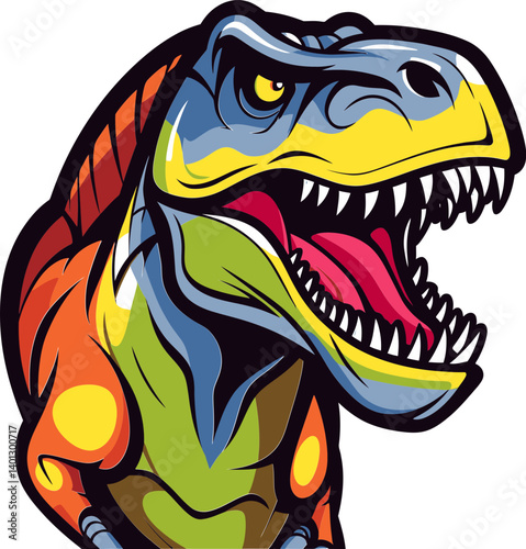 Dinosaur with Big Roaring Mouth Dinosaur in Full Jungle Scene