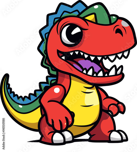 Dinosaur in the Wild with Green Trees Dinosaur in Prehistoric Jungle with River