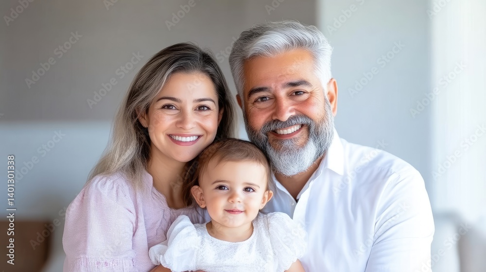 Happy family portrait. A smiling mother, father, and baby girl Happy family portrait. A smiling mother, father, and baby girl