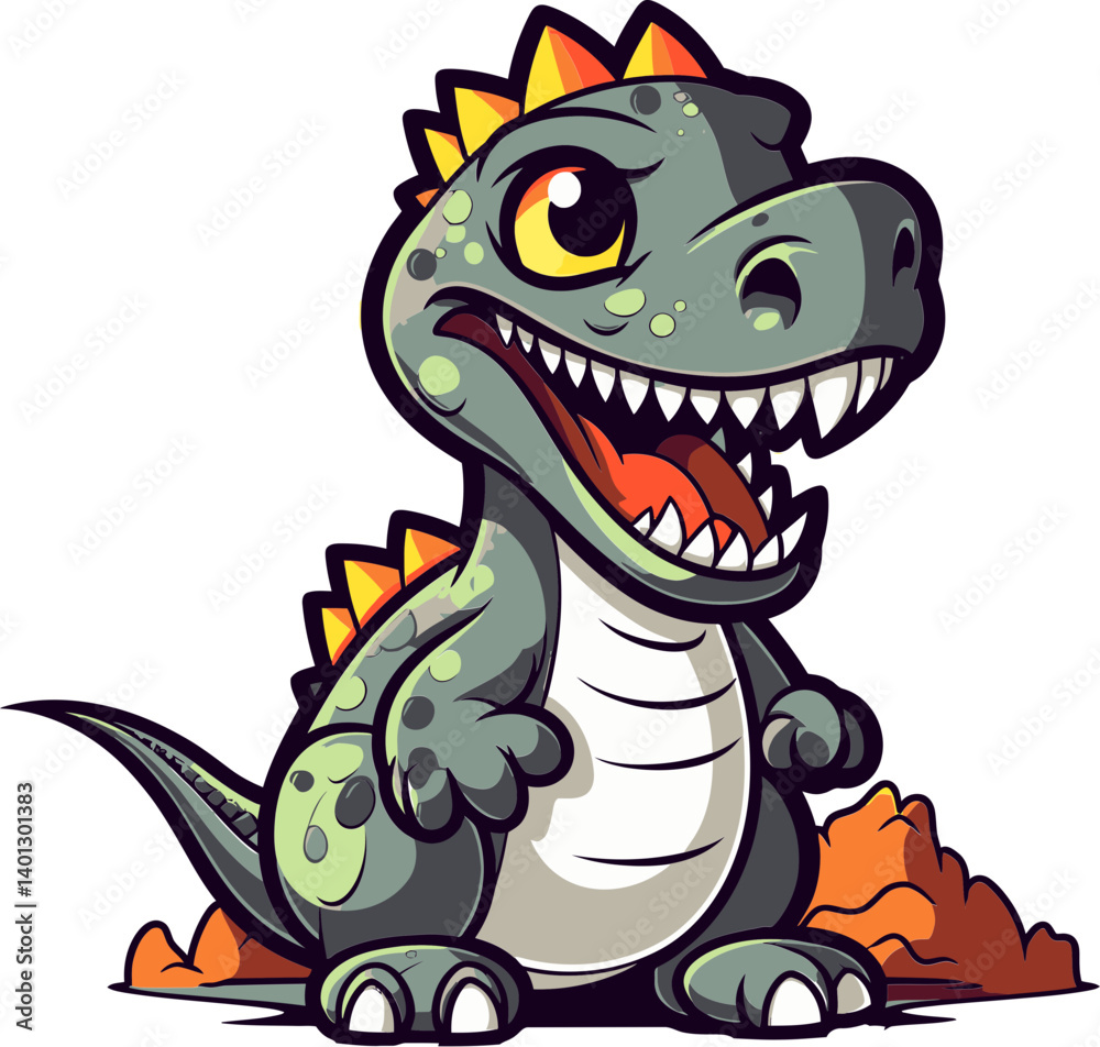 Fototapeta premium Dinosaur with Steaming Lava and Fire Dinosaur Roaming Under the Blue Sky