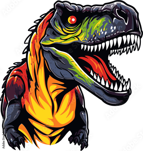 Dinosaur in Prehistoric Desert with Mountains Dinosaur Roaring in the Desert Sand