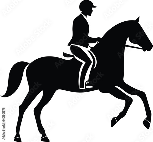 Black Silhouette of a Person Riding a Horse, Depicted in Mid-Gallop with One Front Leg Raised