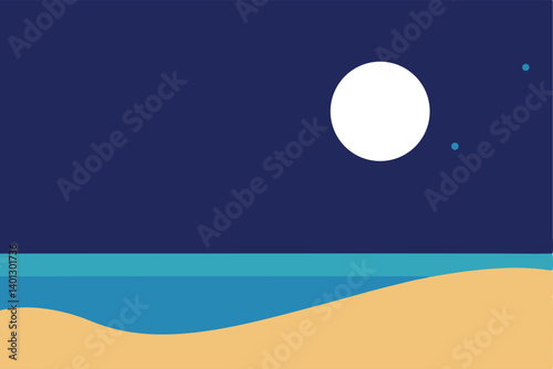 moonrise over empty beach with gentle waves vector