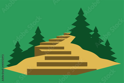 hillside trail with rocky steps in forest vector