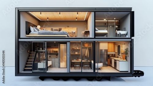 Modern Minimalist Two Story Tiny House Interior Cutaway