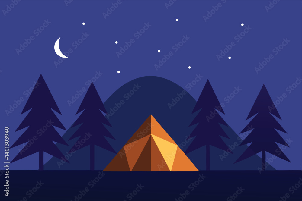 forest campsite under twilight stars vector illustration forest campsite under twilight stars vector illustration