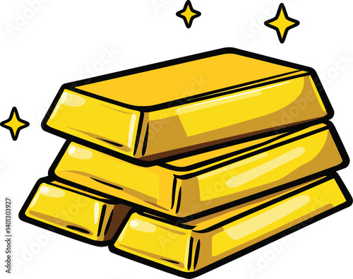 Illustration of Three Stacked Gold Bars with Sparkles Surrounding Them, Representing Wealth and Precious Metals