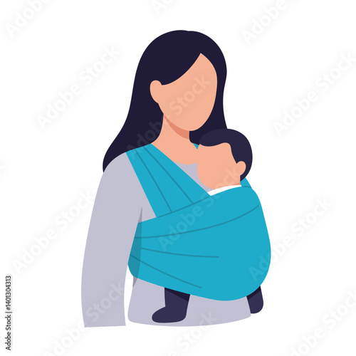 Mother carrying baby in a sling with flat design style vector illustration