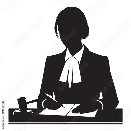 Silhouette of female judge with gavel an illustration of justice