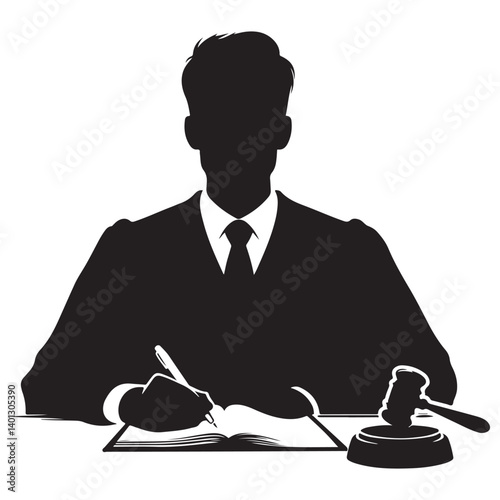 Silhouette of a male judge rendering verdict an illustration of justice