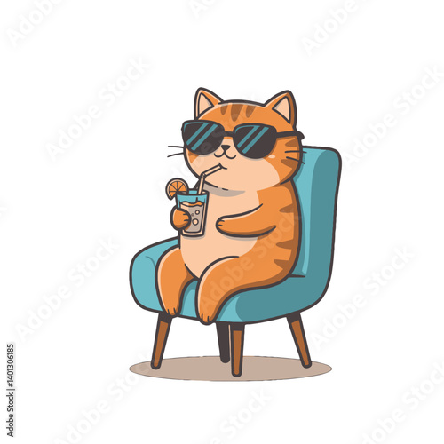 Cool Cat Chilling with a Drink in Sunglasses