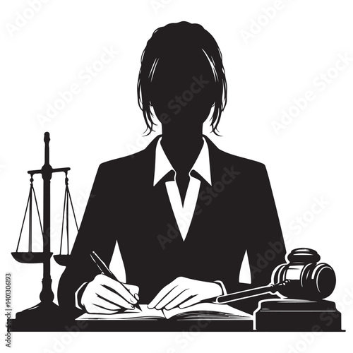 Female Lawyer Silhouette Illustration Working At Court Office