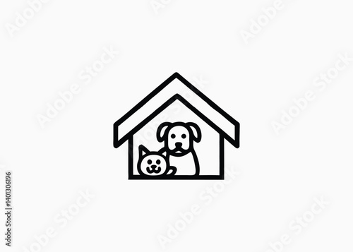 Silhouette Dog cat pet house home logo vector icon negative space template