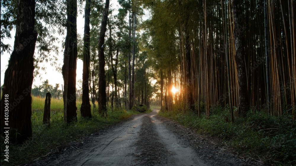 Naklejka premium Bamboo forest at sunset.