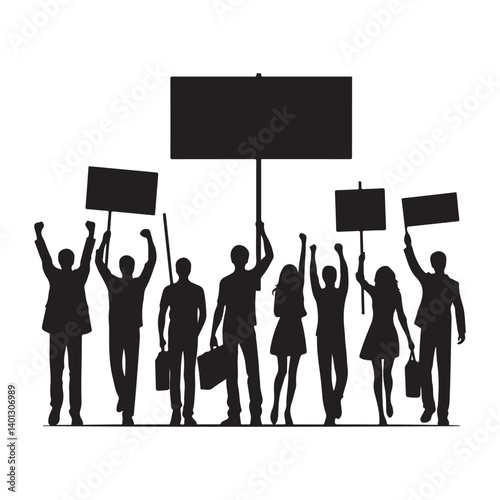 Group of People Silhouette Protesting with Signs Demanding Justice