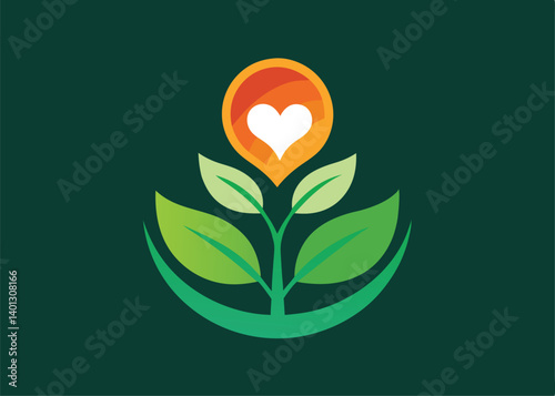 Line Art Love Leaf Awesome Inspiration Logo, Leaf Creative Concept Logo Design Template vector cartoon illustration