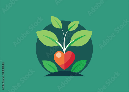 Green Heart With Leaf Outline, Health care Logo Design Creative vector cartoon illustration	