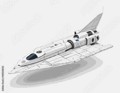 Navette spatiale et fusée réaliste vecteur 3d modèle maquette isolée sur blanc, vaisseau spatial mission spatiale se prépare à lancer