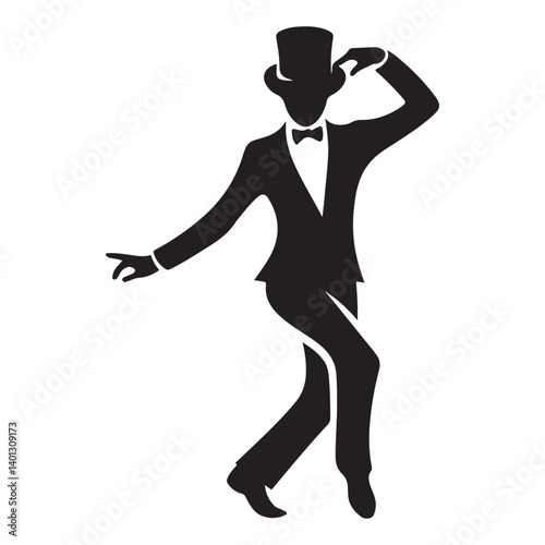 Silhouette of Gentleman Wearing Top Hat and Suit Dancing Stylishly