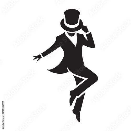 Silhouette of Elegant Dancer with Top Hat Vector Illustration Art