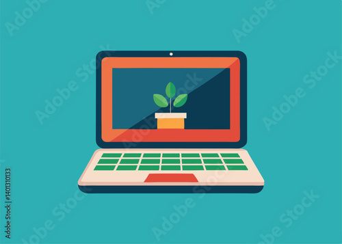 laptop computer with white blank empty display screen Minimalist concept vector illustration
