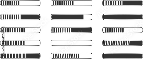 set of set of loading bar progress icons. Loading or installing process. Download progress. System software update and upgrade concept. Vector illustration
