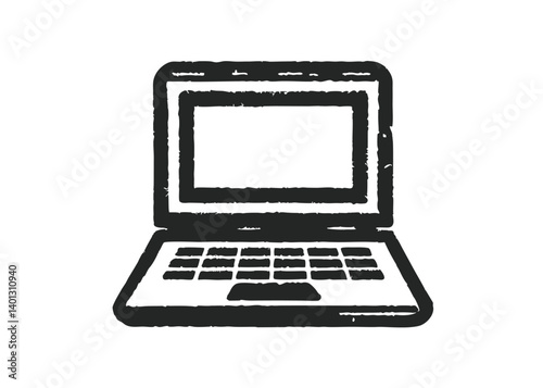Silhouette laptop computer, Vintage cartoon mascot, with legs and arms, walking, vector illustration.