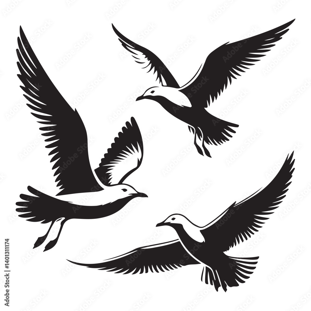 Obraz premium Majestic Seagulls Soaring High A Vector Illustration Of Freedom