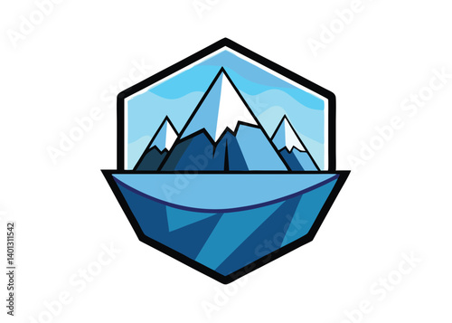 Iceberg vector illustration icon design template. Iceberg emblem Blue transparent iceberg with reflection in water.