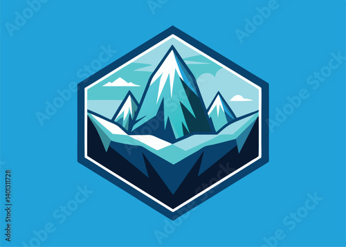 Iceberg vector illustration icon design template. Iceberg emblem Blue transparent iceberg with reflection in water.