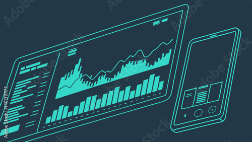 Analyze financial data trends on tablet and mobile view charts graphs and key performance indicators track investments and market