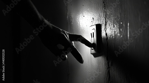 A hand reaches out to flip a light switch, symbolizing power, control, decision-making, energy, and change.