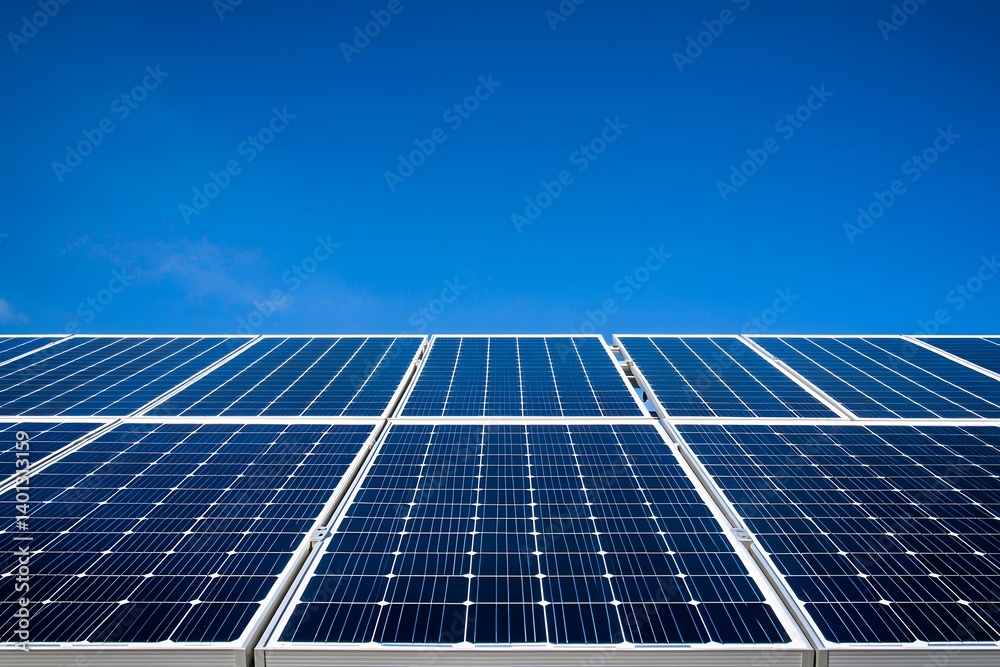 Solar panels against a clear blue sky renewable energy concept. Solar panels against a clear blue sky renewable energy concept.