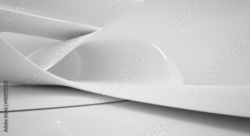 Abstract White Architectural Design - Modern abstract of flowing white architectural forms creating a dynamic and elegant design
