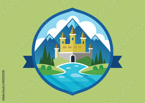 Castle Palace cartoon icon sunset glow in the sky vector illustration