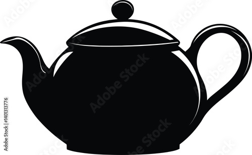 Black Silhouette Illustration of a Teapot with a Rounded Body, Curved Spout, and Handle
