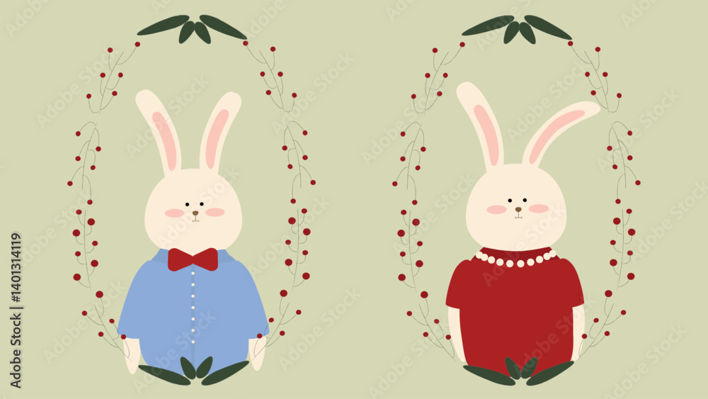 vector cute easter bunnys - mr. and mrs. bunny