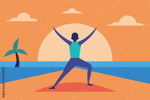 beach yoga session during sunrise vector illustration
