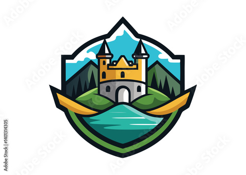 castle logo vector. An outdoor scene with castle illustration
