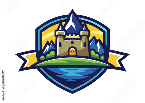 castle logo vector. An outdoor scene with castle illustration