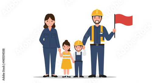 Family of construction workers in flat design style vector illustration