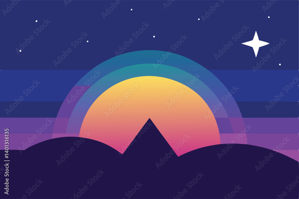 gradient night landscape with starburst sky vector gradient night landscape with starburst sky vector