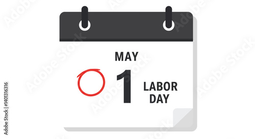 Calendar with May 1st marked as Labor Day in flat vector art style