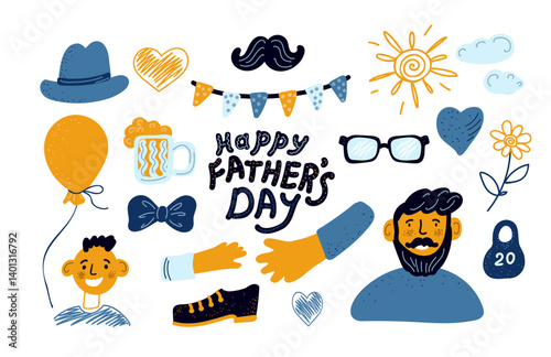 Father's day set. Cute elements for design on a white background.