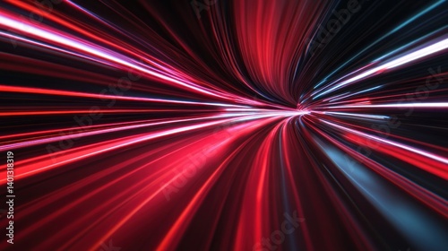Obraz na płótnie A digital representation of high-speed red light beams zooming through a dark background, conveying the concept of technology moving at light speed. w salonie
