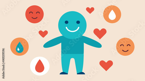 Emotional Appeal A character with a warm smile handing out hugs or comforting friends surrounded by emotive icons like hearts and teardrops depicting the use of emotions to