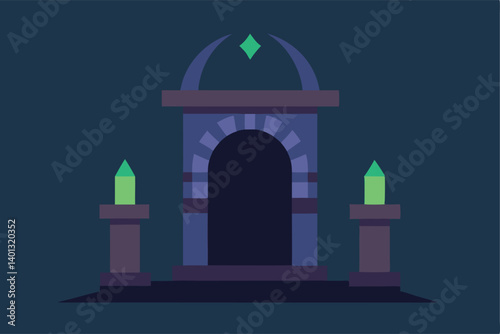 time worn gate in forgotten magical realm vector